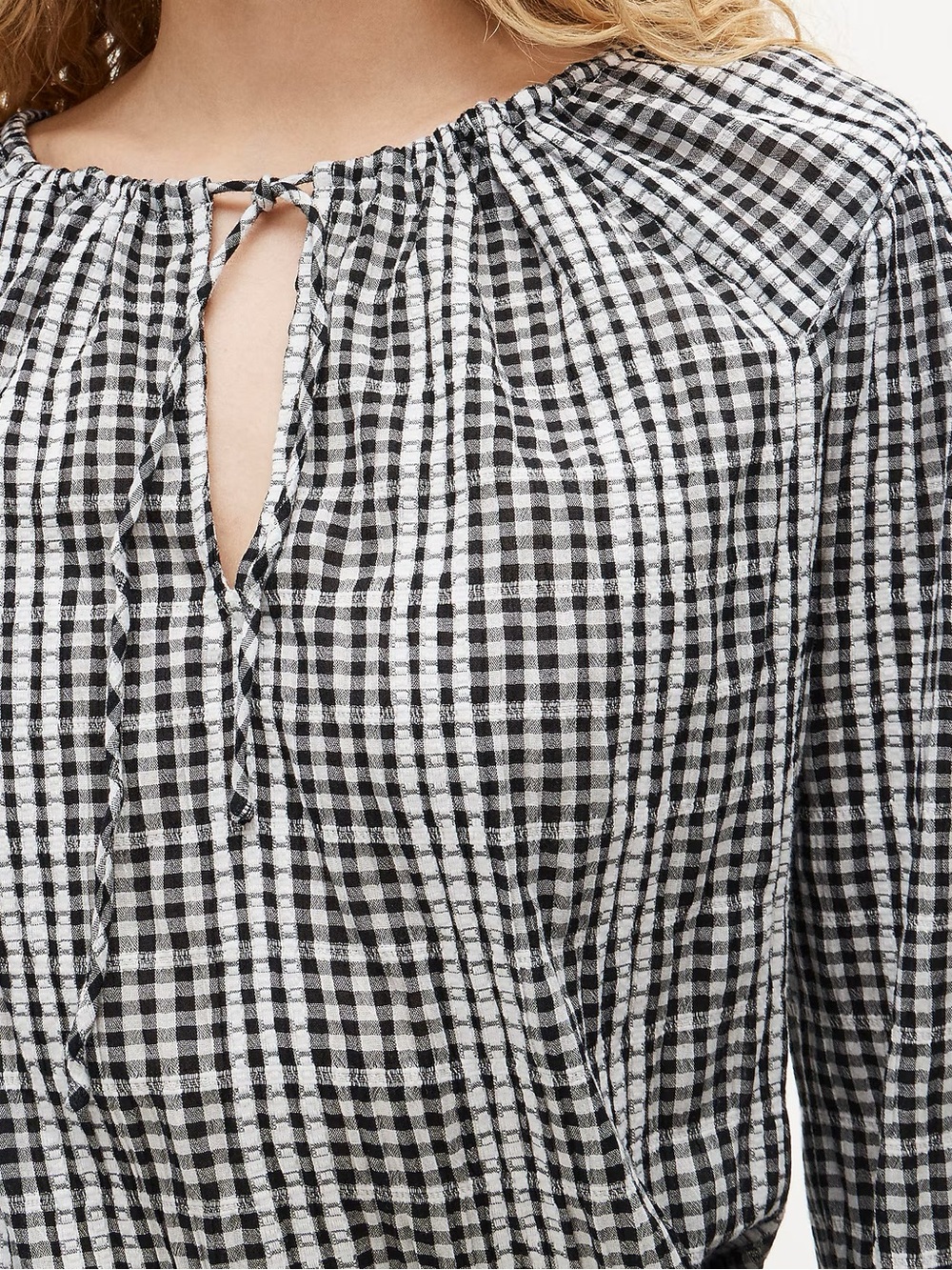 J. Crew Black and White Gingham Peasant Blouse - Picture 2 of 4